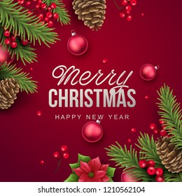 Merry Christmas background. Vector illustration with Christmas elements