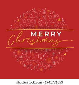 Merry Christmas Background, Vector on red background with Christmas icons, Vector Illustration