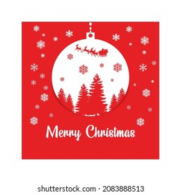 Merry christmas Background vector red and white with santa claus, snowflakes, and tree.
