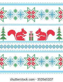 Merry Christmas! Christmas background. Vector seamless pattern. Scheme of knitting and embroidery.