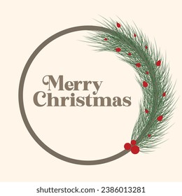 Merry Christmas background. Vector watercolor lettering design with elegant wreath illustration. christmas wreaths. 