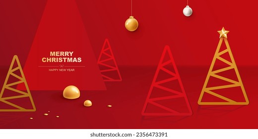 Merry Christmas background vector. Winter Christmas background with xmas tree.