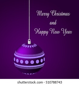 Merry Christmas background. Violet background with decoration and place for text.