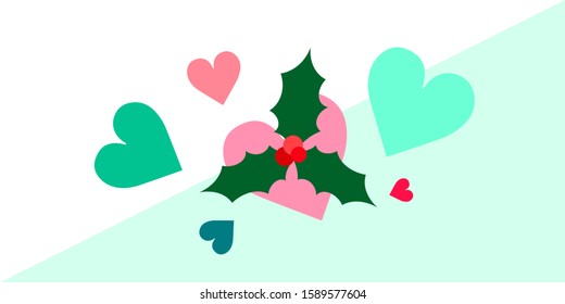 merry christmas background wallpaper: cherry leaves and love pattern