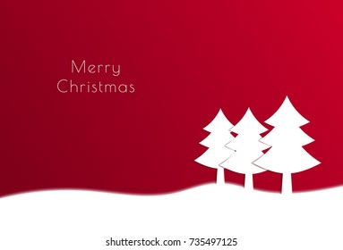 Merry Christmas background. White paper  spruce on red backdrop. Place for text. Editable template for greeting card. Layout template Brochure. Flyer design. Vector illustration. 