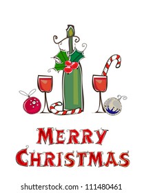 Feliz Navidad con vino, botella y juguetes