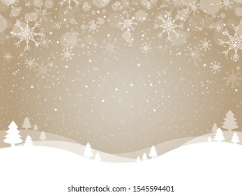 Maravilloso fondo navideño con paisaje invernal con copos de nieve ilustración vectorial