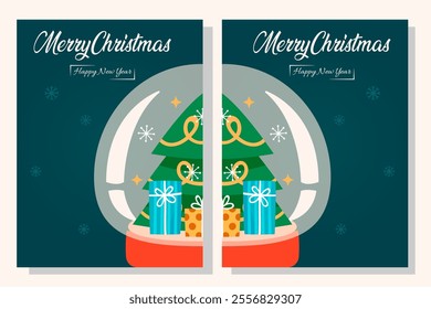 Merry Christmas background with winter landscape with cristmas tree ,star ,santa .Merry Christmas card