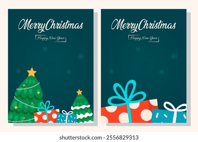 Merry Christmas background with winter landscape with cristmas tree ,star ,santa .Merry Christmas card
