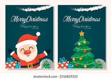 Merry Christmas background with winter landscape with cristmas tree ,star ,santa .Merry Christmas card