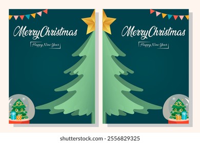 Merry Christmas background with winter landscape with cristmas tree ,star ,santa .Merry Christmas card