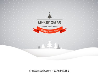 Merry Christmas background with Xmas trees, vector greeting card, poster and banner