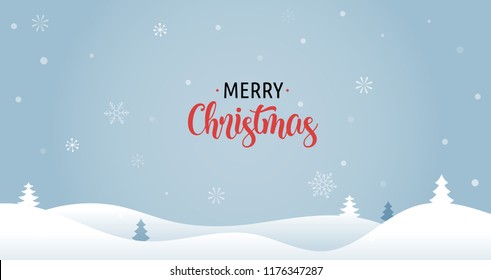 Merry Christmas background with Xmas trees, vector greeting card, poster and banner