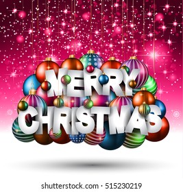 Merry Christmas Background for your seasonal invitations and new year flyers with colorful baubles and a lot of xmas design elements.