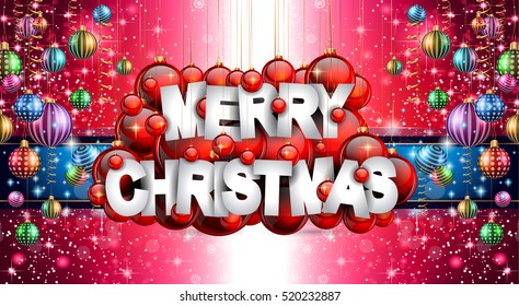 Merry Christmas Background for your seasonal invitations and new year flyers with colorful baubles and a lot of xmas design elements.