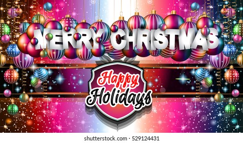 Feliz Natal Fundo para os seus convites sazonais e flyers de ano novo com bolinhas coloridas e muitos elementos de design xmas.