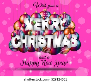 Merry Christmas Background for your seasonal invitations and new year flyers with colorful baubles and a lot of xmas design elements.