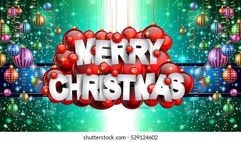 Merry Christmas Background for your seasonal invitations and new year flyers with colorful baubles and a lot of xmas design elements.