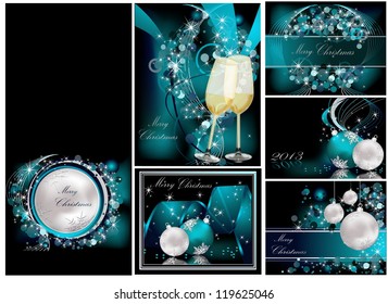 Merry Christmas backgrounds collection silver and blue