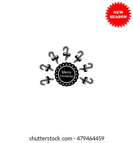 Merry Christmas badge with a Christmas candy vector icon isolated on white background.