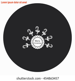 Merry Christmas badge with a Christmas candy web icon. Gray circle button with white illustration.