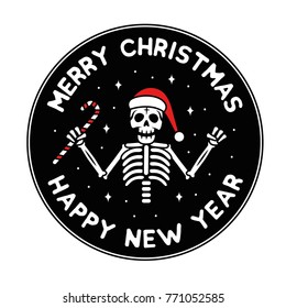 Merry Christmas Badge Logo Skeleton Santa Claus White Background