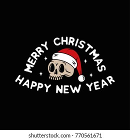 Merry Christmas Badge Logo Skull Santa Claus Black Background