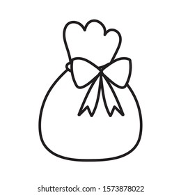 merry christmas bag with bow decoration vector illustration thick line