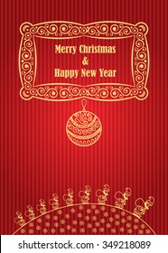 Merry christmas ball background doodle. Vector outline xmas ornaments and templates. Design pattern for holiday greeting cards, print, or wrapping paper
