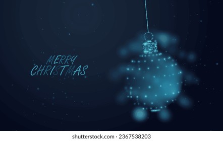 Merry Christmas ball in futuristic technology design. Holiday December xmas card vector background.