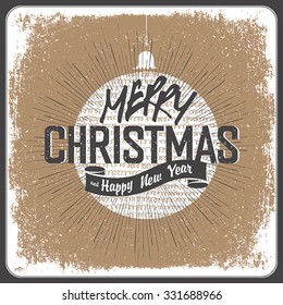 Merry Christmas Ball Greeting Retro Card. Vector