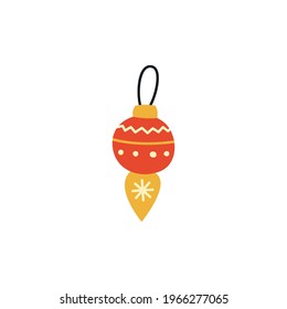 Merry Christmas ball hanging toy. Tree decoration. Flat design. Vector illustration.