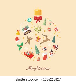 Merry Christmas ball made of decoration elements. Vector illustration