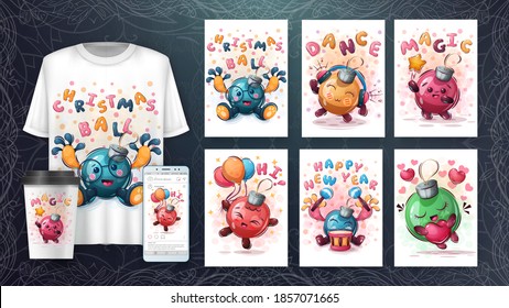 Merry christmas ball poster and merchandising. Vector eps 10