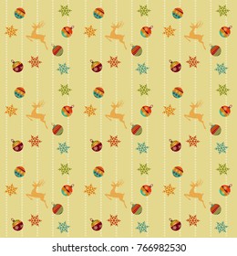 Merry Christmas ball snowflake reindeer cartoon funny  pattern. vector illustration.