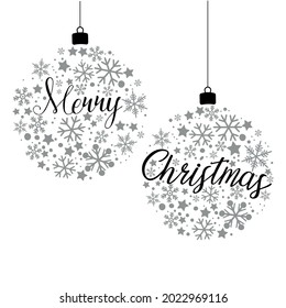 Merry Christmas ball, snowflakes. Vector art illustration.	