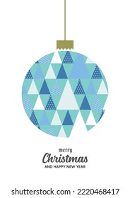 Merry Christmas ball with triangle pattern. Greeting card. Vector illustration