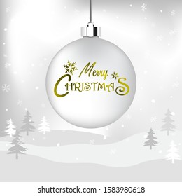 Merry Christmas,  ball in winter, snow flakes in the background, Christmas design element, vector illustration.