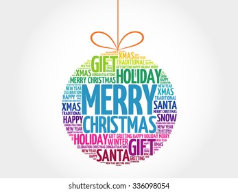 MERRY CHRISTMAS, Christmas ball word cloud, holidays lettering collage