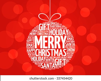 MERRY CHRISTMAS, Christmas Ball Word Cloud, Holidays Lettering Collage