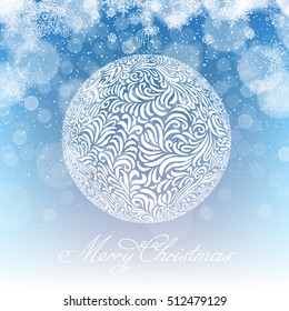 Merry Christmas Ball. Xmas Background. Snowfall.