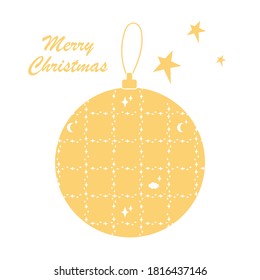 Merry Christmas. The Christmas balloon is decorated with stars, moon and clouds. Monochrome