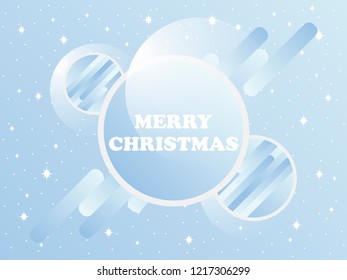 Merry Christmas. Christmas balls with a gradient in flat style on a background of falling snow. Bright glow. Festive background. Vector illustration