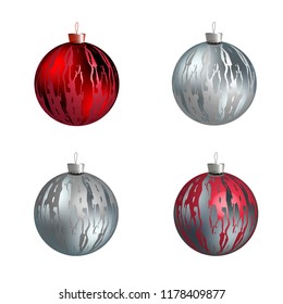 Merry Christmas. Christmas balls for the Christmas tree, on a white background, isolated, festive decor, silver ball, red ball.