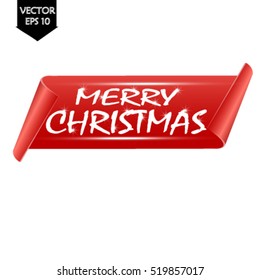 Merry Christmas banner, advertising, invitation, realistic ribbon tag.
