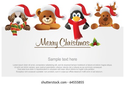 Merry Christmas banner with animals