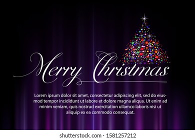 Merry christmas banner with aurora background vector illustration