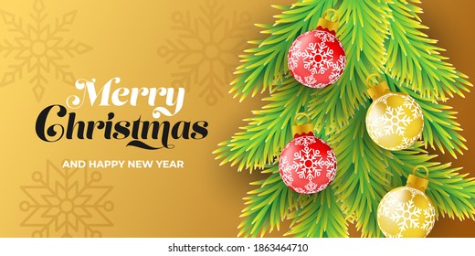 Merry Christmas Banner Background Vector. Vector de Navidad Fondo con ilustración de elemento decorativo. Feliz navidad y feliz diseño de vectores de año nuevo para afiches, tarjetas de felicitación, banner