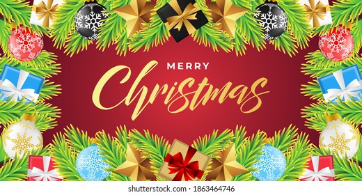 Merry Christmas Banner Background vector. Christmas vector Background with decorative element illustration. Merry christmas and Happy new year vector design template for poster, greeting card, banner