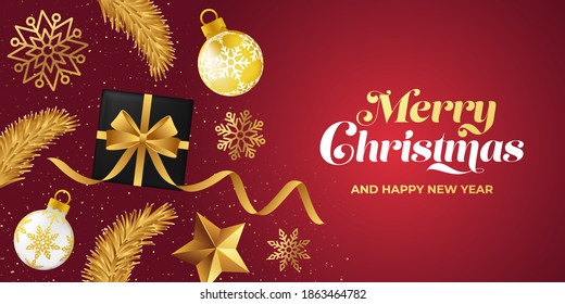 Merry Christmas Banner Background vector. Christmas vector Background with decorative element illustration. Merry christmas and Happy new year vector design template for poster, greeting card, banner